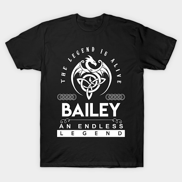 Bailey Name T Shirt - The Legend Is Alive - Bailey An Endless Legend Dragon Gift Item T-Shirt by riogarwinorganiza